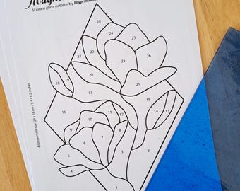 Magnolia Stained Glass Pattern (PDF/PNG Digital Download A4 Size 9.4x6.2 inches)