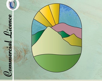 Derrière les montagnes motif de vitrail, motifs de vitraux, téléchargement numérique, vitrail bricolage, décoration de vitrail