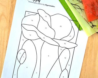 Poppy Stained Glass Pattern (Size A4, PDF/PNG Digital Download)