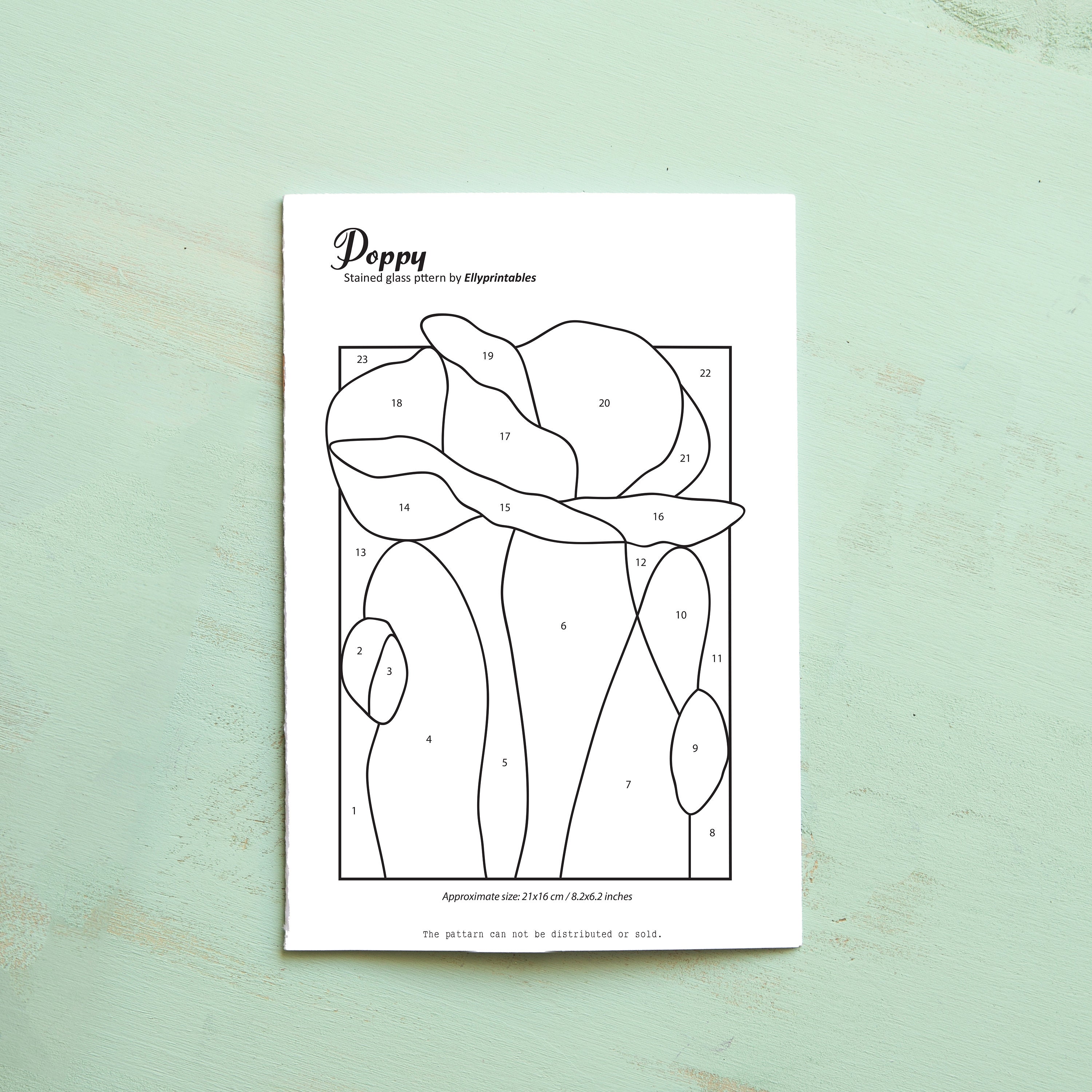 Poppy Stained Glass Pattern (size A4, PDF/PNG Digital Download) - Etsy