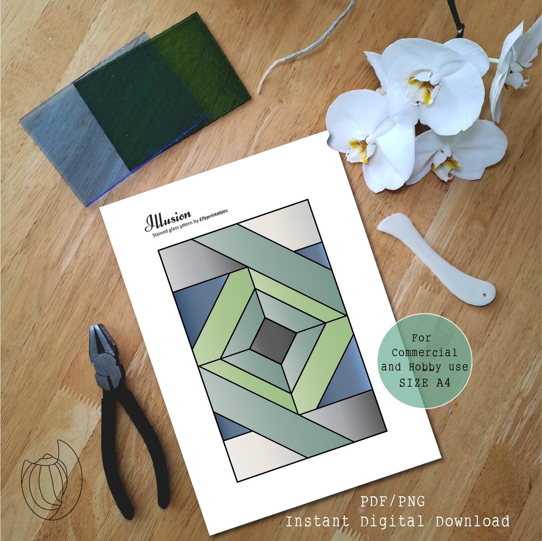 Illusion Stained Glass Pattern (PDF/PNG Digital Download, A4 Size ...