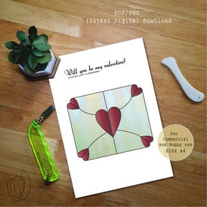 Will You Be My Valentine Stained Glass Pattern, A4, Stained Glass Patterns, Digital Download, DIY Stained Glass, Suncatcher