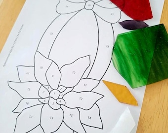 Christmas Flower Stained Glass Pattern (Digital Download, PDF/PNG A4 Size 9x5.5")