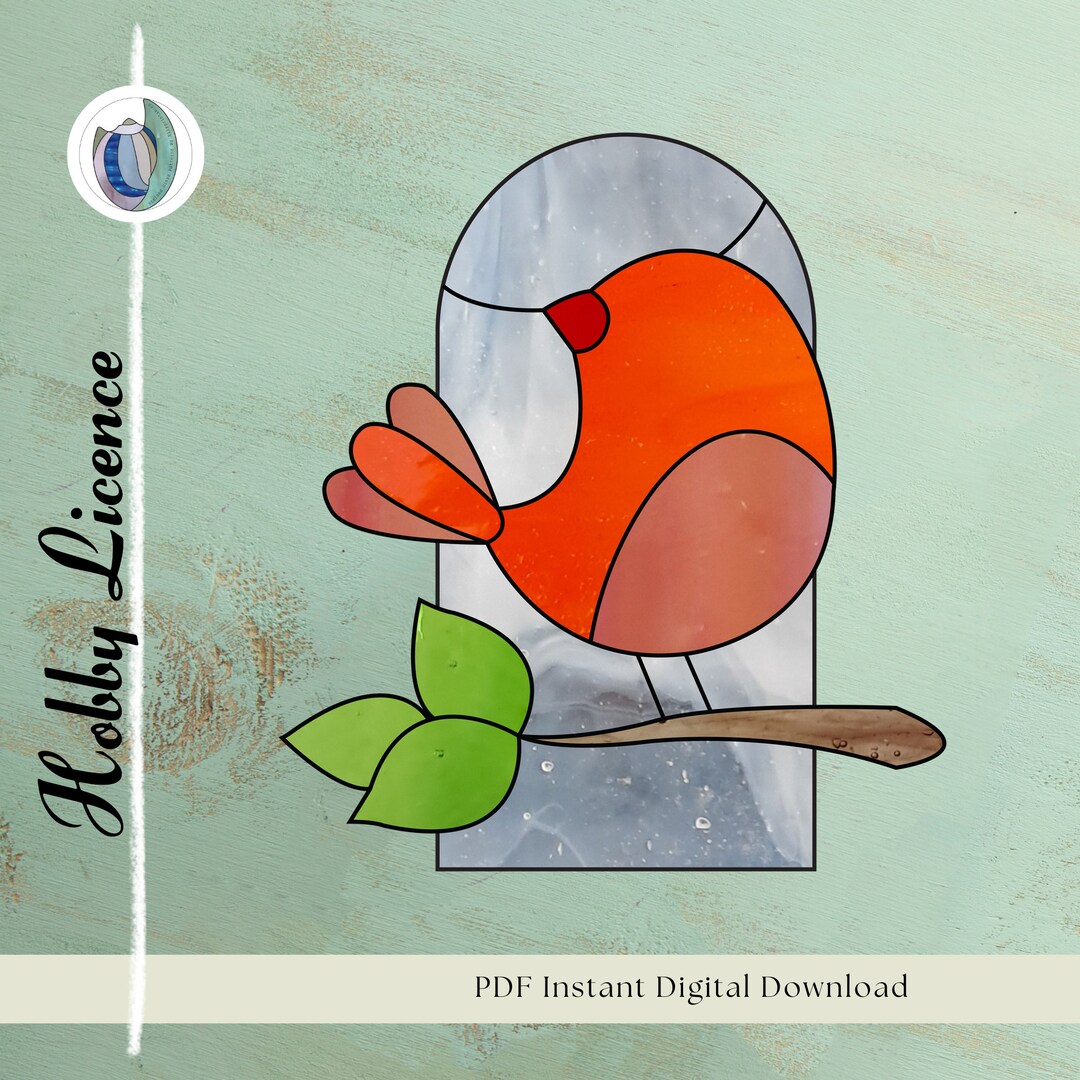 Bird Song Stained Glass Pattern, Robin Stained Glass Patterns, Digital ...