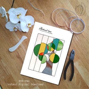 Abstract Tree Stained Glass Pattern, A4, Stained Glass Patterns, Digital Download, DIY Stained Glass, Stained Glass Decor, Suncatcher