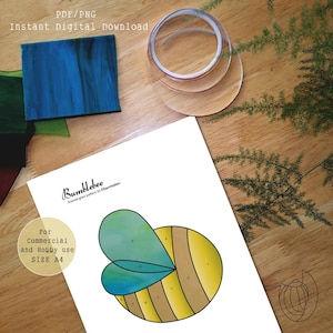 Bumblebee Stained Glass Pattern (PDF/PNG Digital Download, size A4)