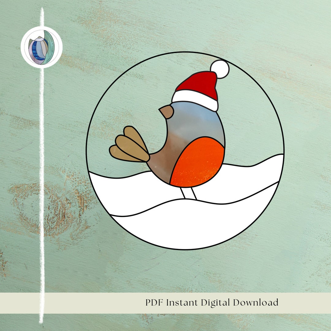 Christmas Robin Stained Glass Pattern, A4, Stained Glass Patterns ...