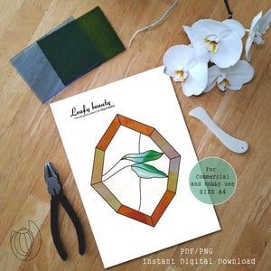 Modello di vetrata colorata &quot;Flowy Beauty&quot; (download digitale PDF/PNG, formato A4)