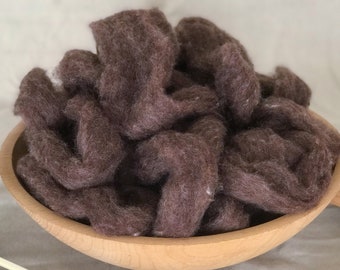 BEAR Woodland Creatures dark brown Corriedale carded roving quarter pound of fiber to spin or felt