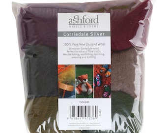 7-Color Tuscany Corriedale Sliver Sampler 100g of Ashord sliver to spin or felt.