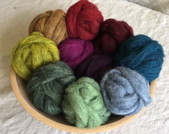 10-Color Heathered Corriedale Roving Sampler half a pound to spin or felt.