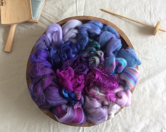 Purple Nurple COLOR BLAST half a pound of mixed fibers to card, spin, and felt