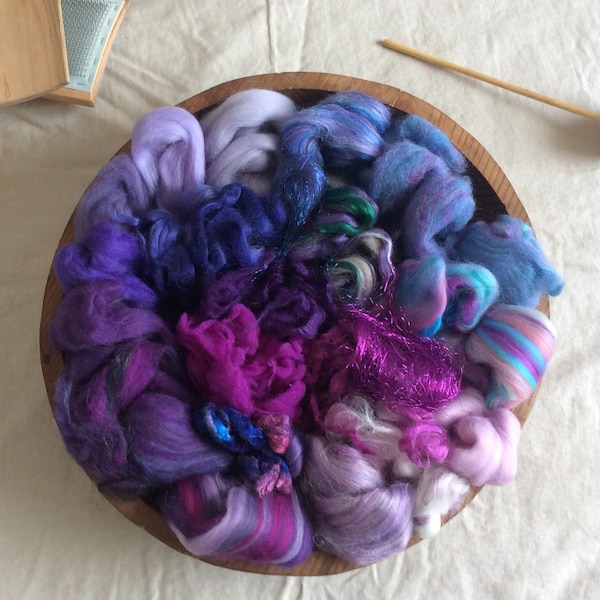 Purple Nurple COLOR BLAST half a pound of mixed fibers to card, spin, and felt