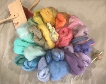 Macaron COLOR BOMB or BLAST  1-pound or half-pound of pastel mixed fibers to card, spin, and felt