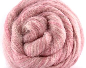 4 oz Merino/Alpaca/Kid Mohair Blend Cozy Combed top pink and white heathered merino wool alpaca and kid mohair