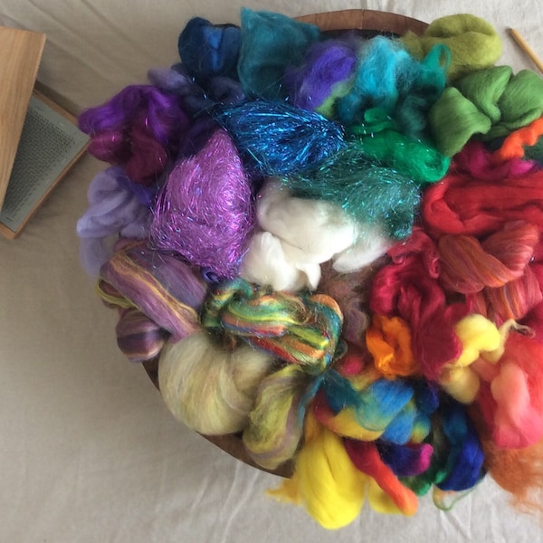 Unicorn Poops COLOR BOMB a pound of mixed fibers to card, spin, and felt