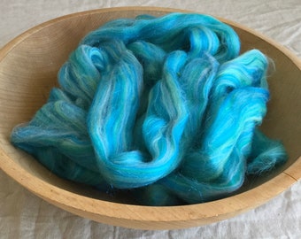 4 oz Merino Sparklepants Swirlywhirly  Fairytale Combed Top, "It Calls Me" turquoise aqua wool + angelina sparkle