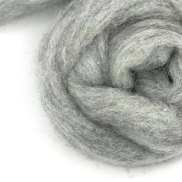 DRIZZLE light gray Corriedale carded roving quarter pound of fiber to spin or felt