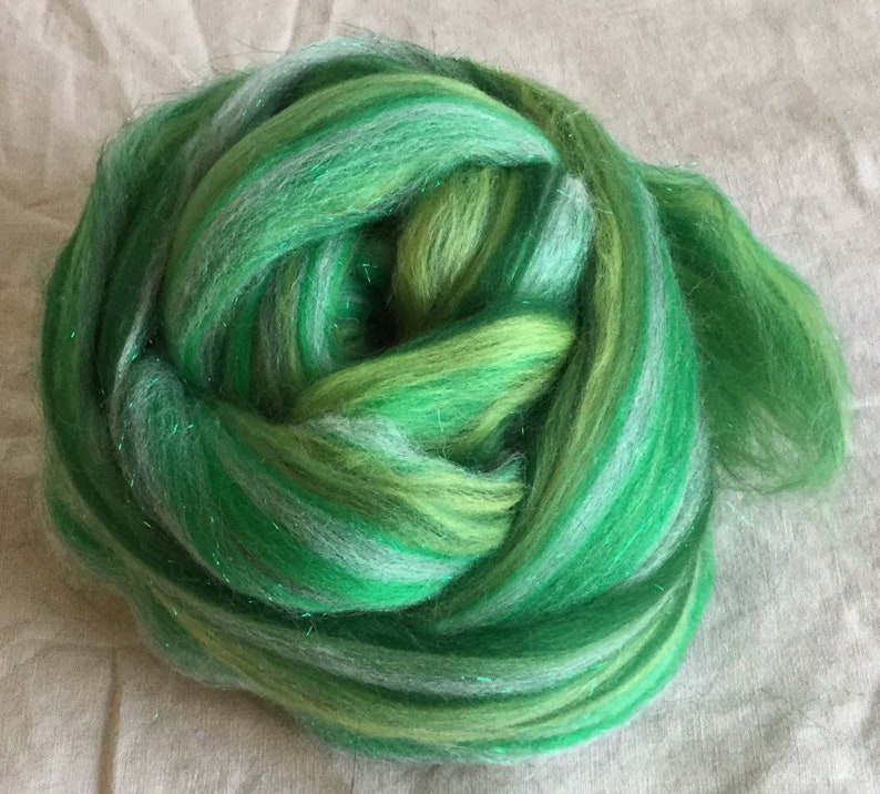 4 oz Merino Sparklepants Swirlywhirly Fairytale combed top. Kissed a Frog wool angelina sparkle image 2