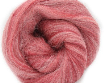 4 oz Merino/Alpaca Blend Combed top soft reds and white heathered merino wool and alpaca "Monte Rosa"