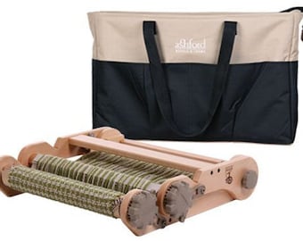 ASHFORD 12" KNITTERS LOOM and bag. Folding rigid heddle travel loom with built-in double heddle capability