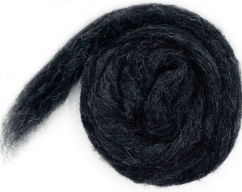 THUNDER near-black darkest gray Corriedale carded roving quarter pound of fiber to spin or felt