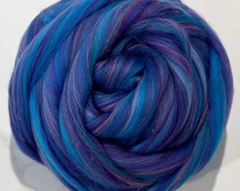 MYSTIC FOREST 4 ounces of swirlywhirly merino combed top - purple and blue