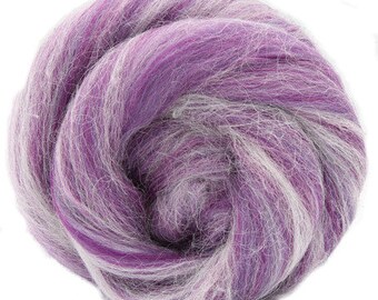 4 oz Merino/Alpaca Blend Combed top soft purple and white heathered merino "Monte Viso" wool and alpaca