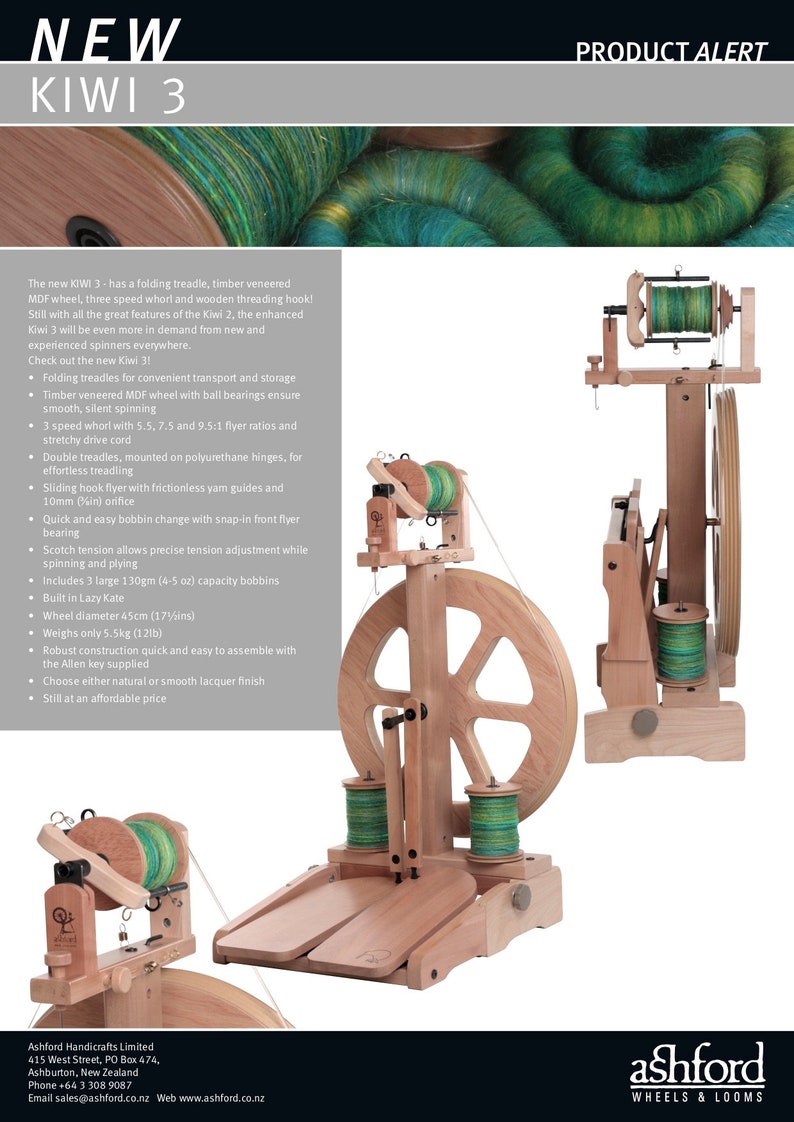 NEW ASHFORD KIWI 3 spinning wheel with folding treadles