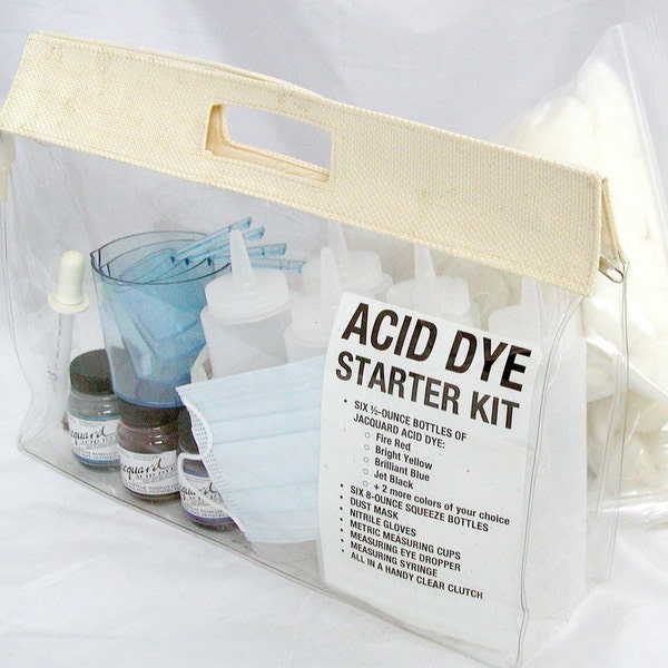 Acid DYE STARTER KIT with 6 Jacquard colors plus wool fiber and all the essentials