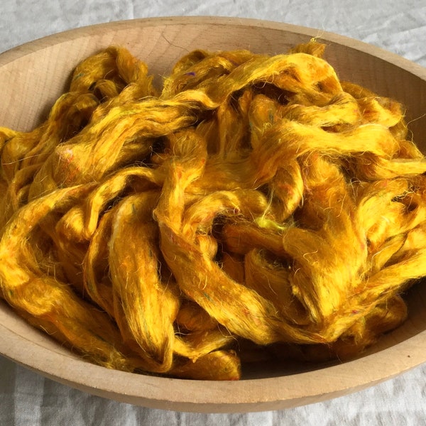 4 oz Recycled Sari Silk combed top Honeycomb gold yellow