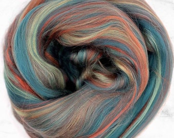 4 oz Bamboo Swirlywhirly combed top multicolor teal and orange "Gourami"