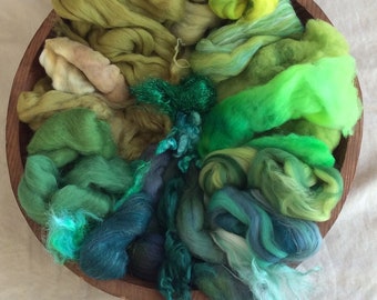 Poor Little Greenie COLOR BLAST half a pound of mixed fibers to card, spin, and felt
