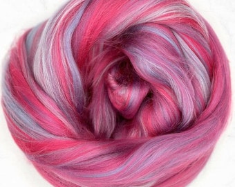 4 oz Bamboo Swirlywhirly combed top multicolor pink and lavender "Lilac Roller"