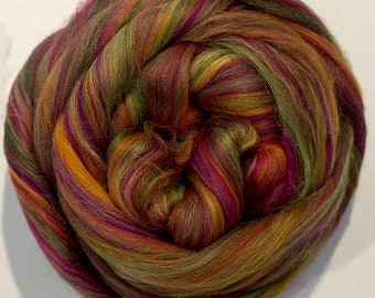 FIVE A DAY 4oz Swirlywhirly merino wool and tussah silk in a warm fruity autumnal palette.