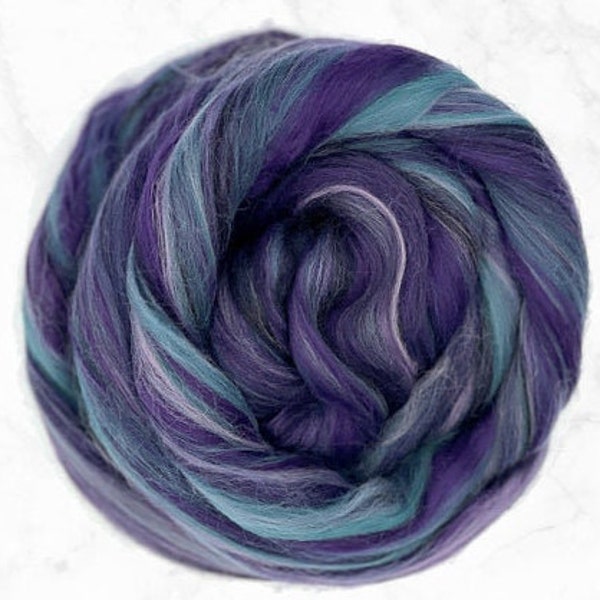 YZMA'S NEW GROOVE 4 oz Superfine Merino/Mulbery Silk/Llama combed top silky purple luxury blend