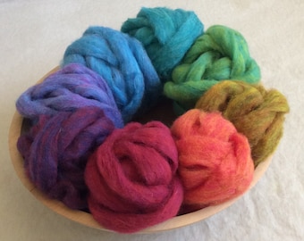 8-Color Heathered Corriedale Brights Roving Sampler 7 oz to spin or felt.