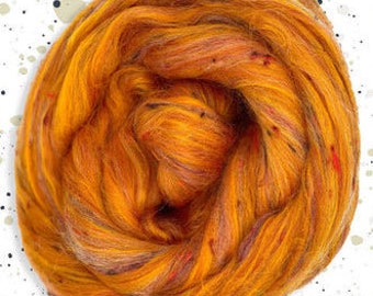 4 oz Luxe Texture Merino/Bamboo/Tweed Combed Top "Myth" Folklore textured orange