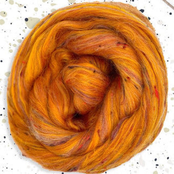 4 oz Luxe Texture Merino/Bamboo/Tweed Combed Top "Myth" Folklore textured orange