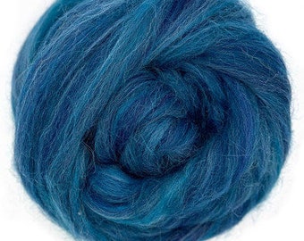 4 oz Fountain Blue Heathered Blend Wool/Bio-Nylon combed top blue