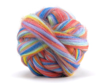 TROPICAL 4 ounces of swirlywhirly corriedale wool combed top - bright beachy hues