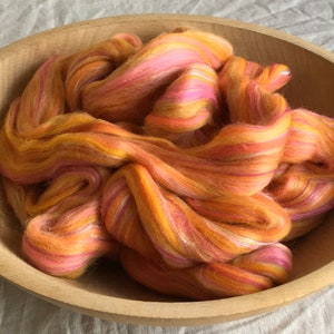 4 oz Merino wool/Silk (70/30) Swirlywhirly Libra creamsicle orange yellow pink