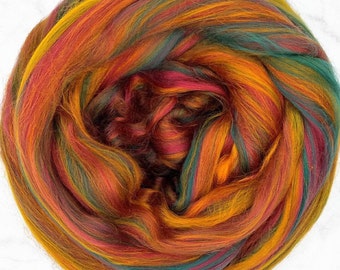 4 oz Bamboo Swirlywhirly combed top orange red green "Loriini"