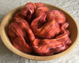 4 oz Merino/Bamboo Swirlywhirly combed top Bonnie Bee merino wool bamboo orange red