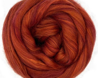 4 oz Rosewood Heathered Merino/Shetland/Bio-Nylon Blend combed top red reds