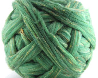 4 oz Luxe Texture Merino/Bamboo/Tweed Combed Top "Riddle" Folklore textured green