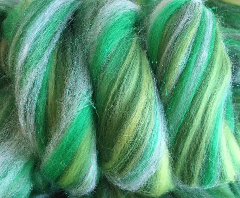 4 oz Merino Sparklepants Swirlywhirly Fairytale combed top. Kissed a Frog wool angelina sparkle image 3