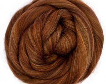 4 oz Ambered Brass Heathered Blend Wool/Bio-Nylon combed top golden browns