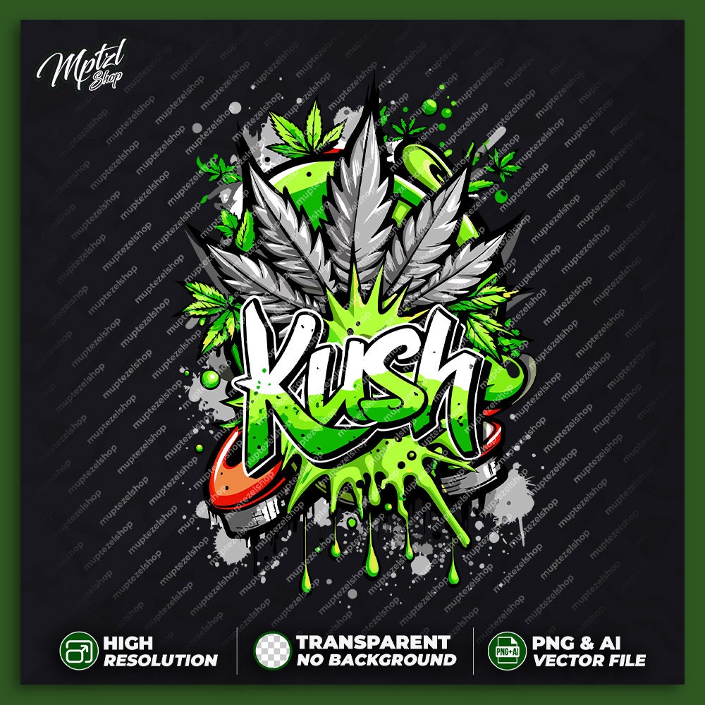 Kush Splash Weed T-shirt Design for Printing, Sticker, High Resolution, Marijuana Vector Files, Png, Ai, Transparent