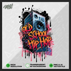 Old School Speaker Hip Hop T-shirt Design for Printing, Sticker, Coffee Mug, High Resolution, Vector Files, Png, Ai, Transparent, Graffiti
